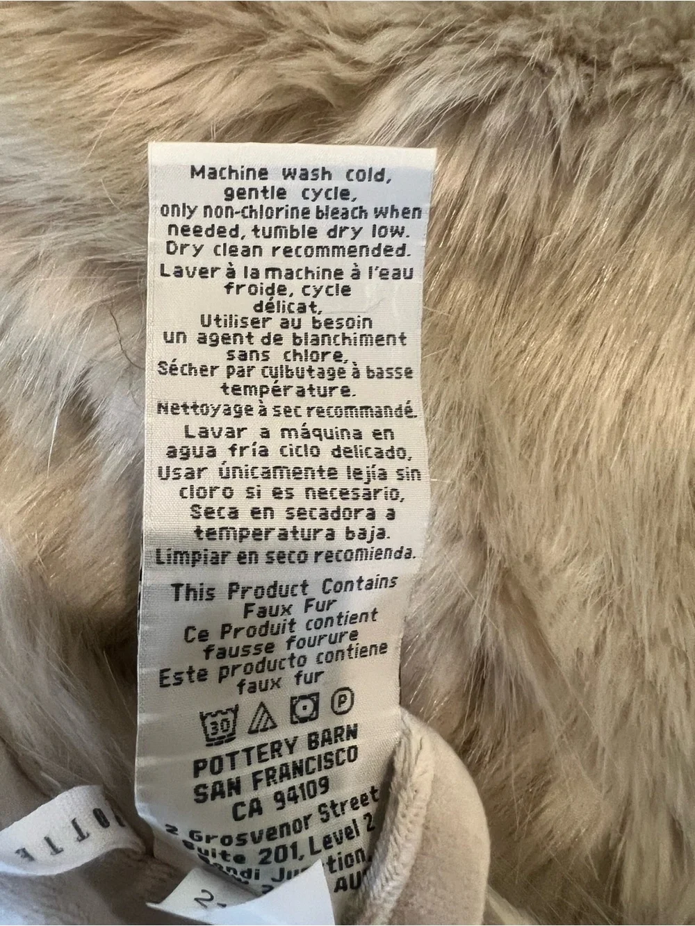 Pottery Barn Faux Fur Tree Skirt in Light Beige/Cream